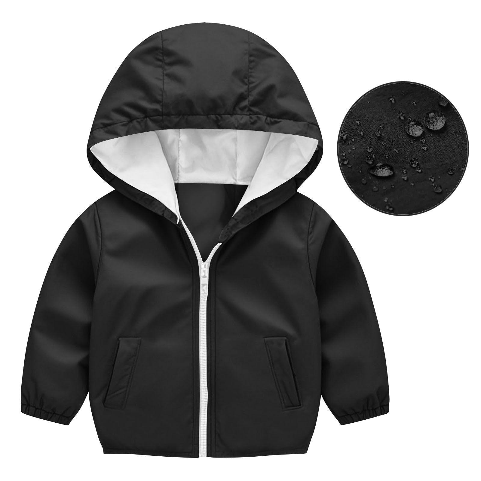 

Children s Fashion Solid Color Cardigan Boys And Girls Waterproof Hooded Raincoat Outdoor Windproof Zipper Jacket 100 чорний