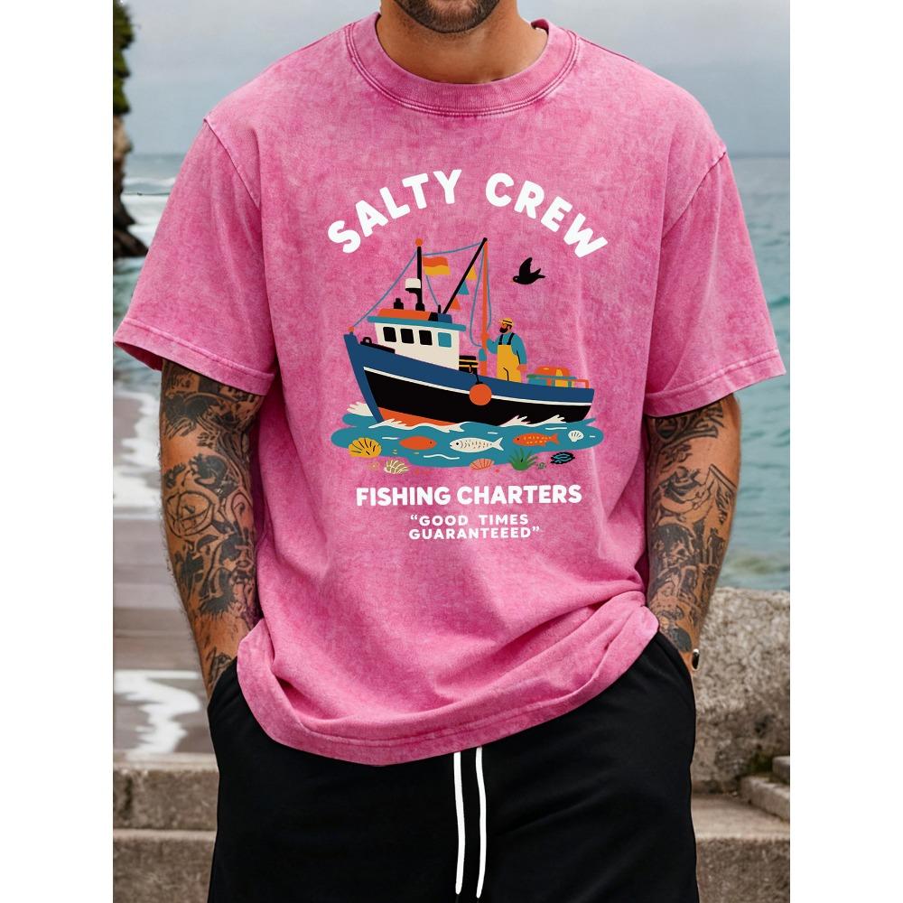 Salty Crew Pesca Charter Stampa Vintage Lavato T-Shirt Uomo Estate Tutto-Partita Streetwear Hip Hop Larga T-Shirt