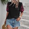 Elegante Blusa Ricamata Floreale con Maniche a Bolla per Abbigliamento Casual Primaverile