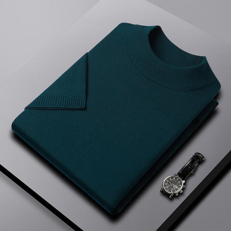 Men's Short-Sleeve Knit Sweater with Half-High Collar - Lightweight Pullover for Middle-Aged and Young Men