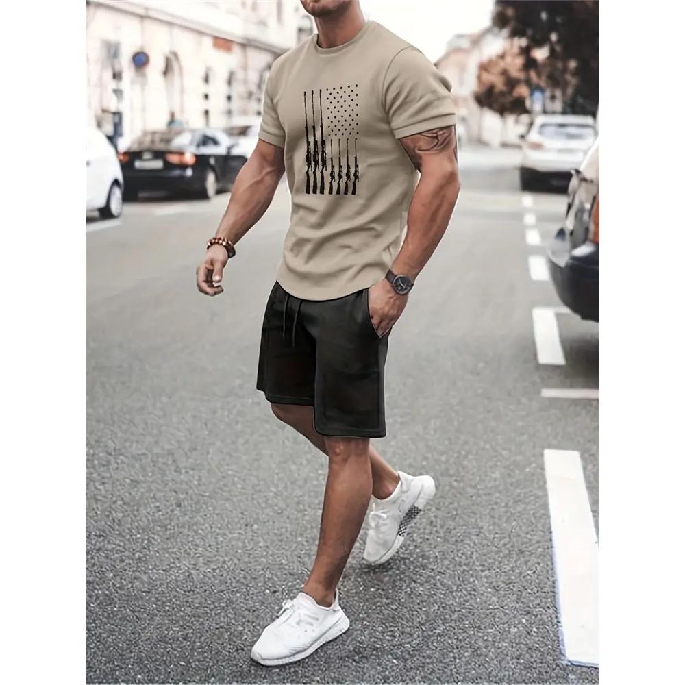 2024 Neue Sommer-Sportbekleidung Herren Kurzarm Shorts 2-teiliges Set Herren Street Camouflage-Print Trendiges Shorts-Set Herrenbekleidung