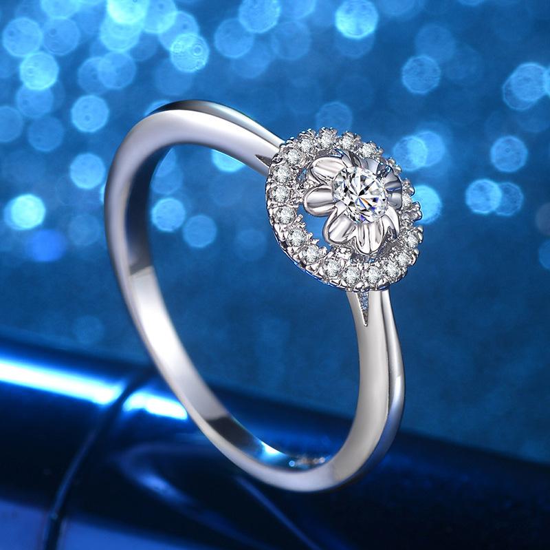 Couple Ring Round Diamond Flower Ring Simple Fashion Ring Female