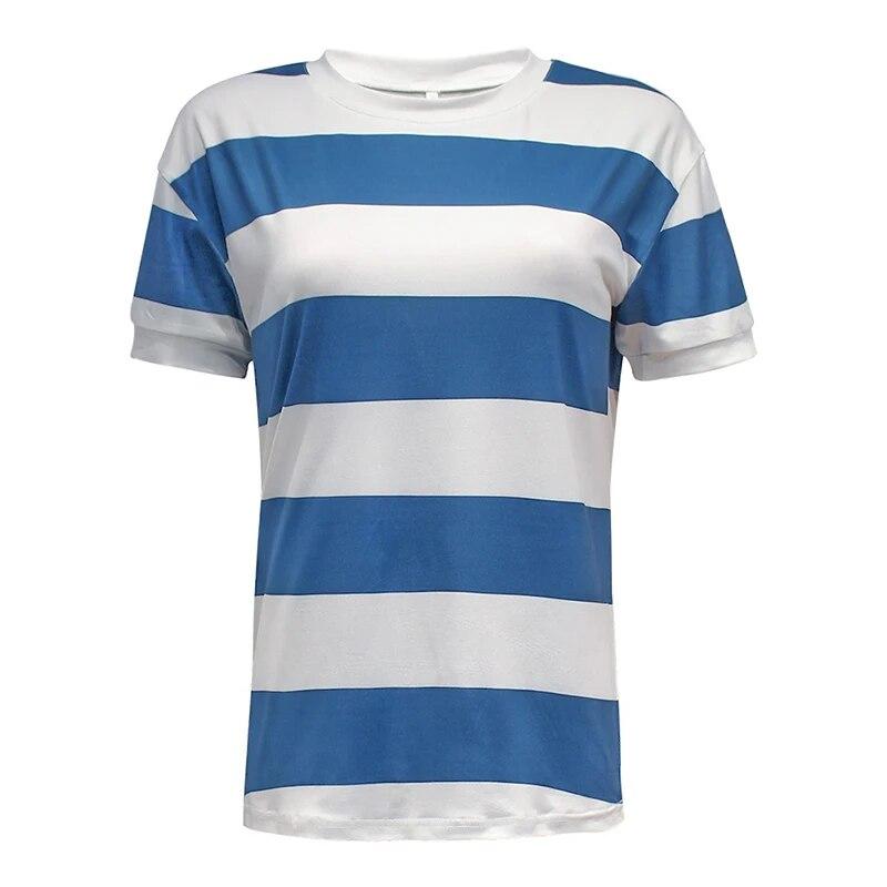 

Летняя женская полосатая футболка с короткими рукавами и круглым вырезом, футболка с цветными блоками, туника, топ, базовый топ, повседневная футболка S