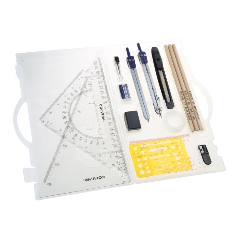 W89C Mathematik Geometrie Set-Sets 18-teiliges Schülermaterial Enthält Winkelmesser Radiergummi Winkelmesser Bleistift für Entwurf Zeichnung
