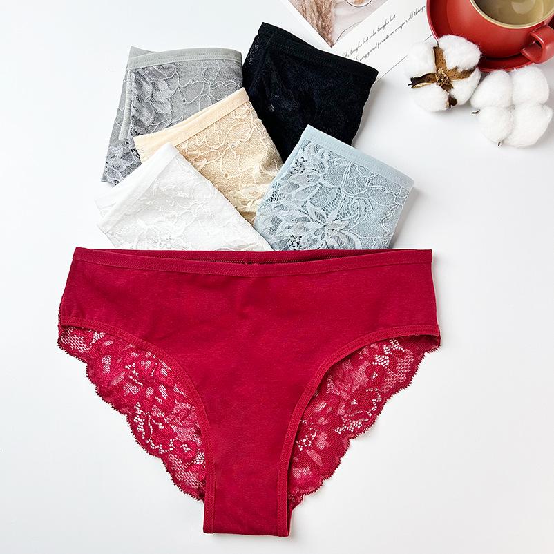 Elegant European & American Lace Panties: 40s Style, Semi-Transparent Mesh with Pure Cotton Crotch