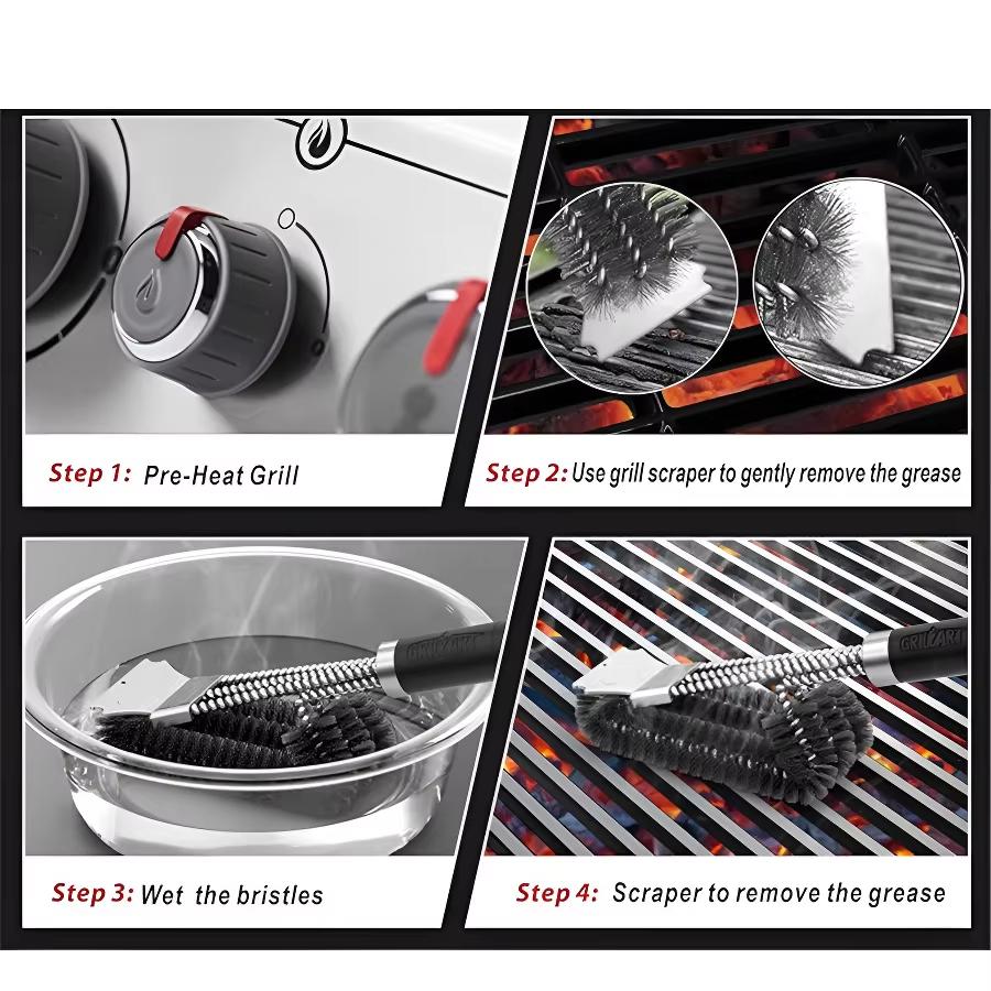 Barbecue Grill Bbq Brush Clean Tool With Deluxe Handle Stainless Steel Bristles Non-Stick Cleaning Brushes Barbecue Accessories