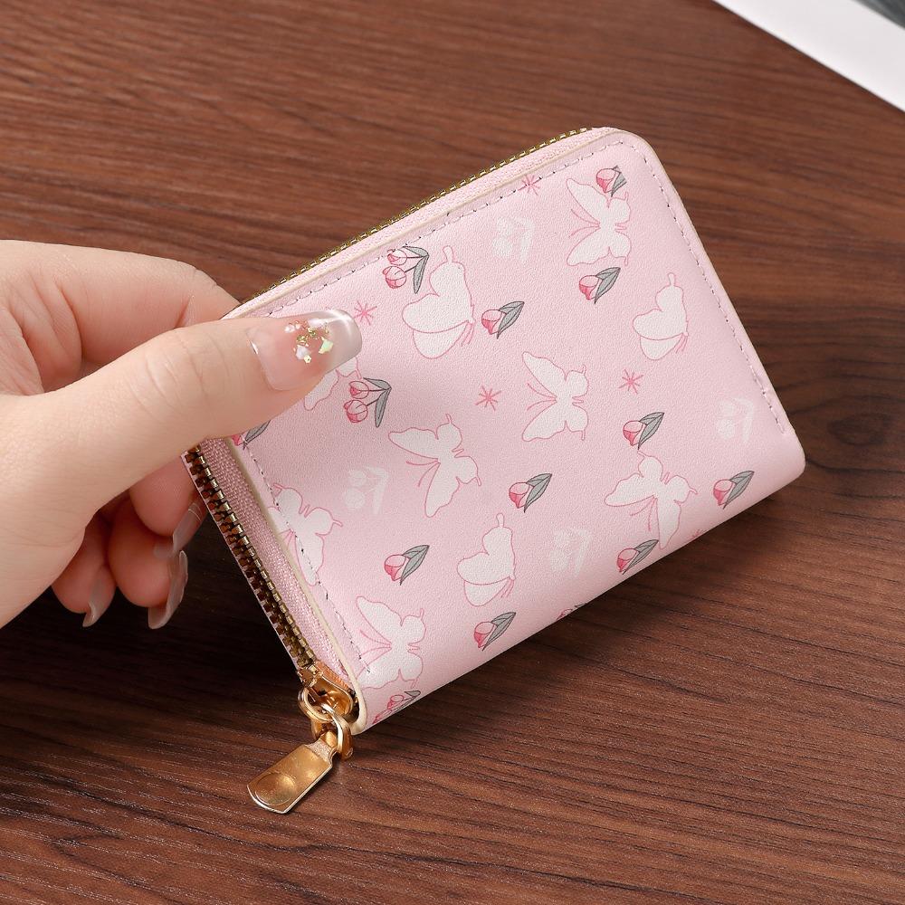 Portable Multi Slot Zipper Wallet Floral Bow Large Capacity Card Holder PU Leather Coin Purse Women