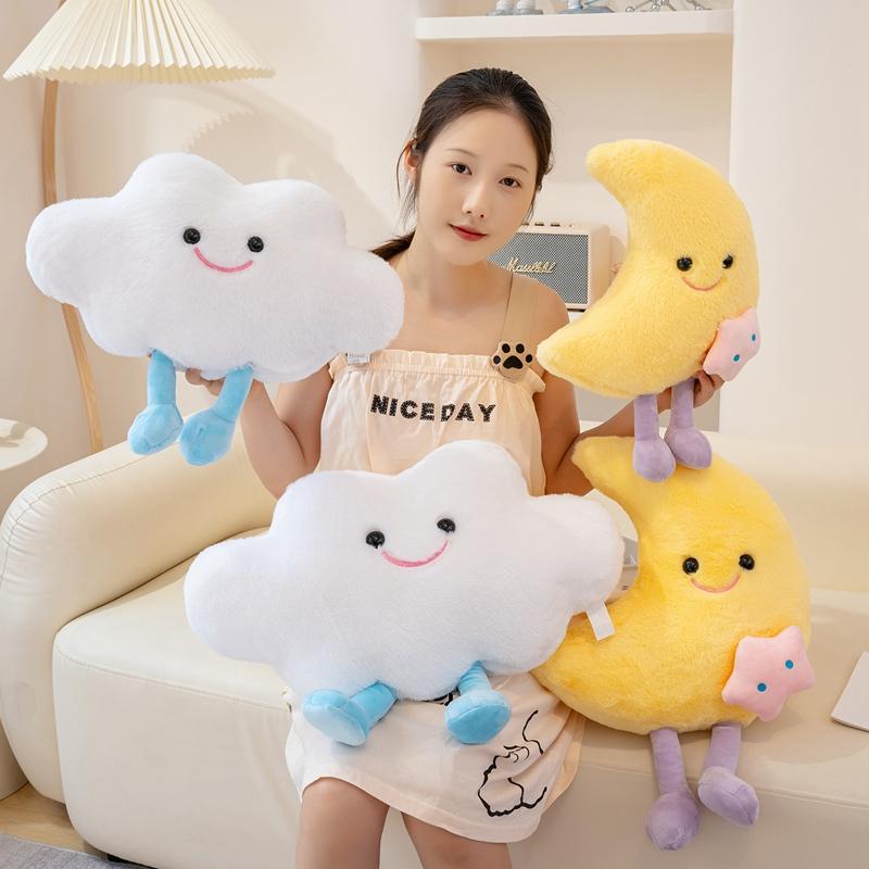 High-Quality Yellow Moon White Cloud Stuffed Plush Toys Cartoon Soft Adorable ThrowPillow Home Decor Baby Comfort Birthday Gifts