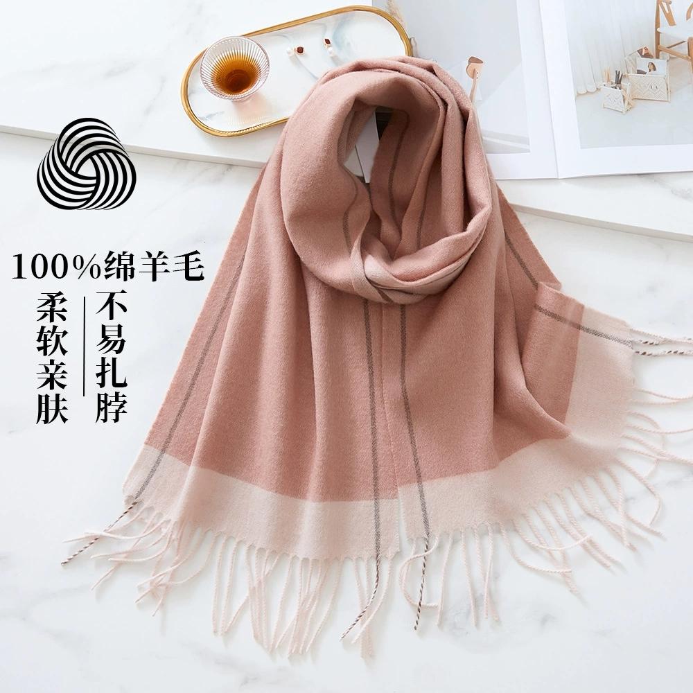 Women 100% Wool Scarf Autumn Winter Vintage Preppy Style Unisex Double Side Wrap Scarves Pashmina Mujer Femme Foulard Shawl Men