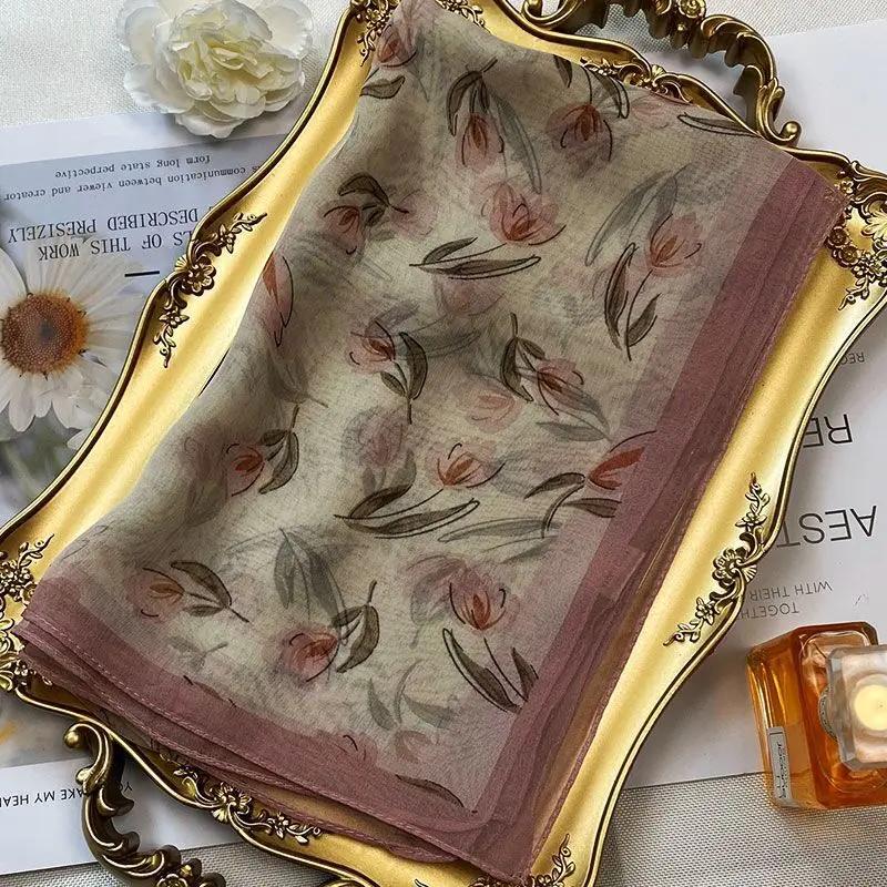 Silk Scarf Women's Summer New Georgette Sunscreen Fashionable High-end Foreign Style Versatile Travel Thin Mother