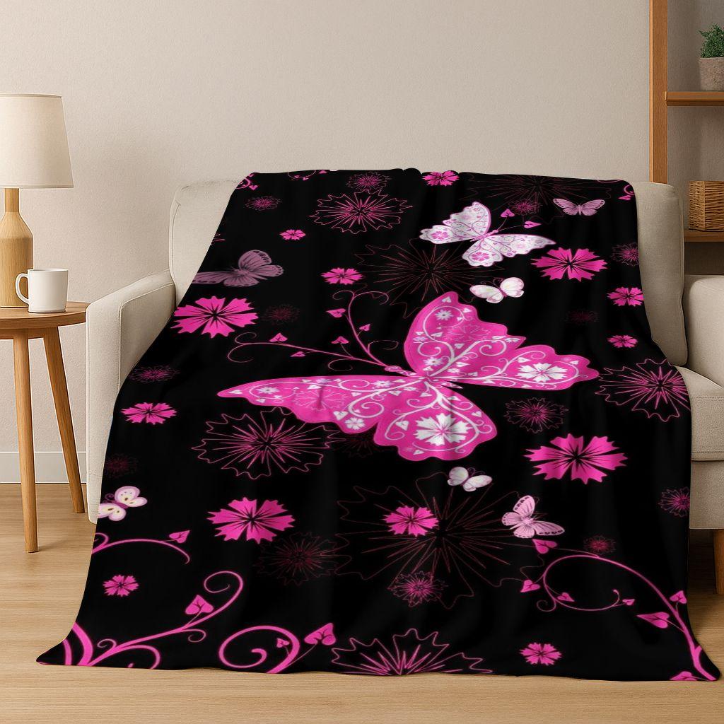 26 Style Dream Butterfly Flower Cartoon Flannel Blanket,Cozy Soft Throw Blanket for Home Bedroom Bed Sofa Picnic Cover Gift Kids