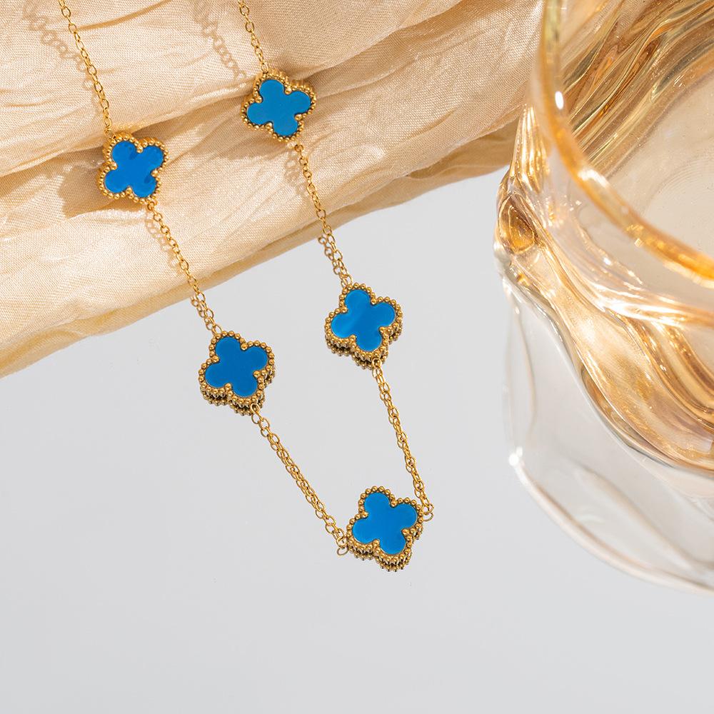 Halsband med fyrklöver för kvinnor, premiumkänsla, dubbelsidigt titanstål, ingen färgförlust, premiumkänsla, tröjkedja