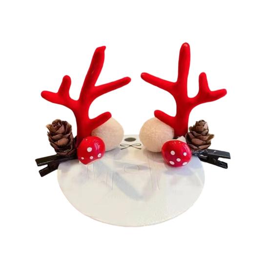 1 Pair Kids Reindeer Antler Hair Clips Soft Plush Christmas Hairpin for Baby Girl Toddler Cute Photo Prop Party Hair Accessory