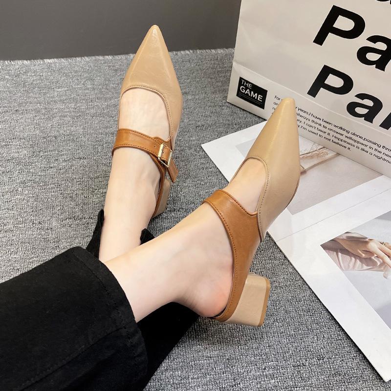 Baotou Slippers Low Heel Breathable High-end Women's Shoes Temperament Fairy Style Shoes Commuting Comfort Sandals Versatile Single Shoes Women