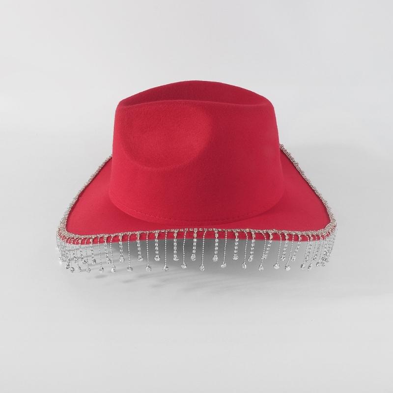 Trendy Cowboy Hat Denims Hat with Sparkling Rhinestones and Fringe Detail for Outdoor Activities Parties Halloween Hat