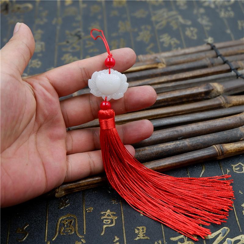 Lotus Beyaz Yeşim Saçaklı Kendin Yap Çin Düğümü Saçaklı Suizi Yeşim Kolye Fener Kolye Suizi Antika Bel Kolyesi