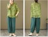 2026 Korean-Style Plus Size Slimming Retro Print Cotton-Linen Two-Piece Summer Set for Women