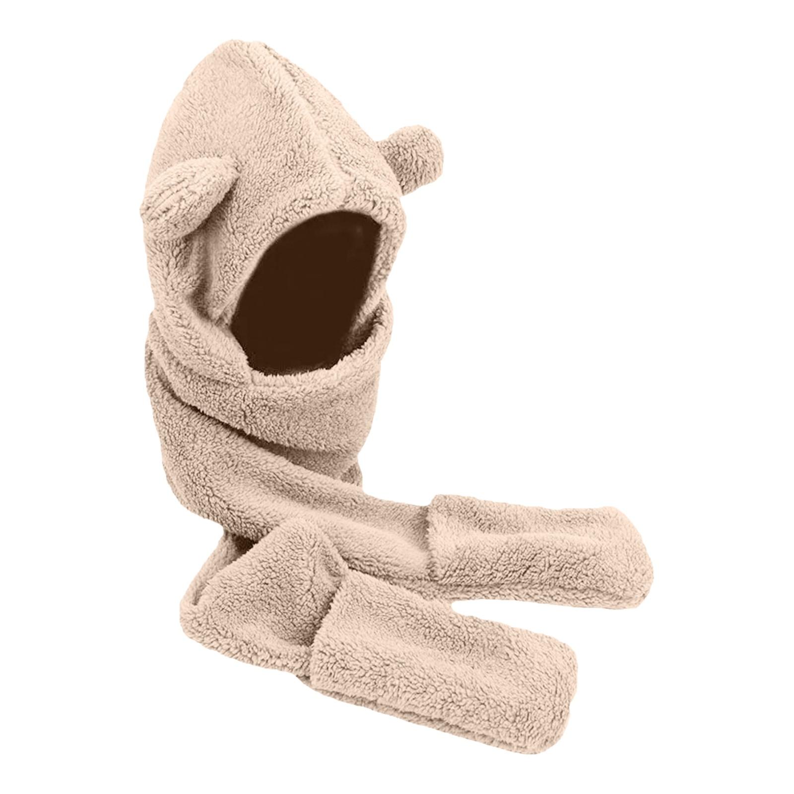 

Шапка, шарф, перчатки, женские милые мультяшные толстые шапки, защитные наушники, теплая плюшевая шапка One Size бежевый