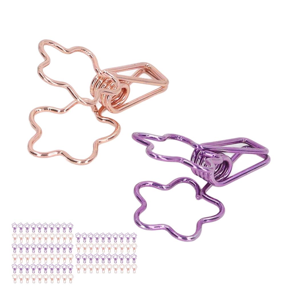 100 Stück Niedliche Büroklammern Cartoon Blumenform Roségold Lila Papierklemmen für Zuhause Schule Büro