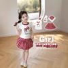 Girls Summer Cartoon Fly Sleeve T Shirt And Plaid Bud Skirt 2 Piece Set Baby Casual Outfit