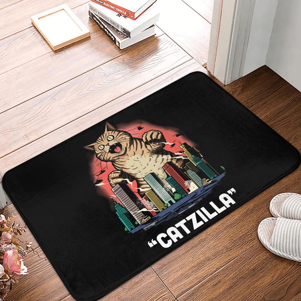 Funny Catzilla Cat Japanese Art Front Door Mat Anti-Slip Indoor Quick Dry Doormat Living Room Entrance Rug Carpet