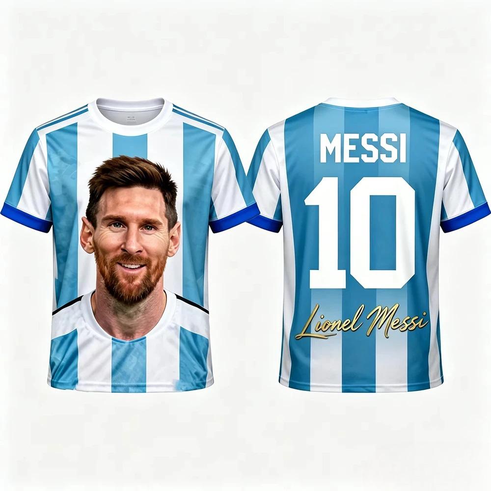 Football Jersey Breathable Street Boy Sports Graffiti Gift Top Soccer Casual T Shirt Tee Men Kid Male Top Lionel Messi 10