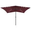 Solar Powered LED Sun Umbrella with Steel Pole Burgundy Red 2x3 M