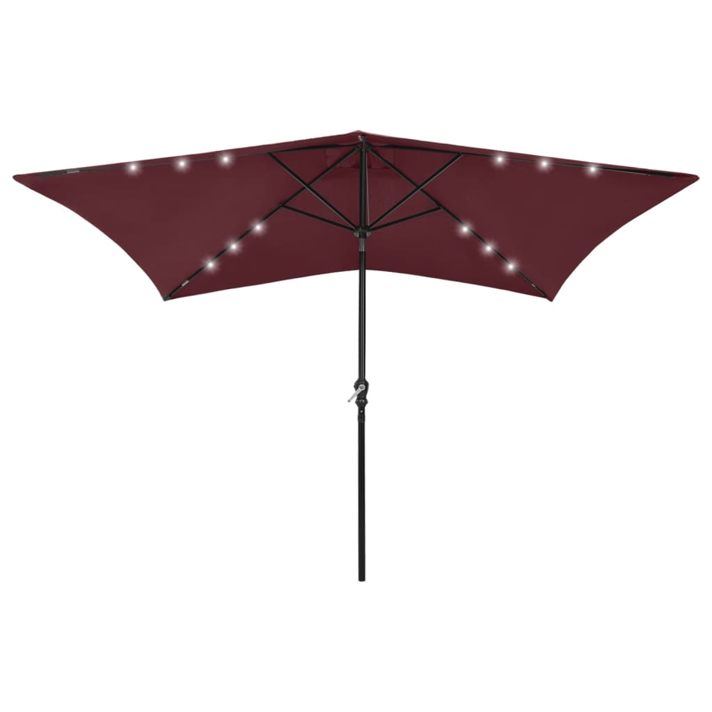 Solar Powered LED Sun Umbrella with Steel Pole Burgundy Red 2x3 M