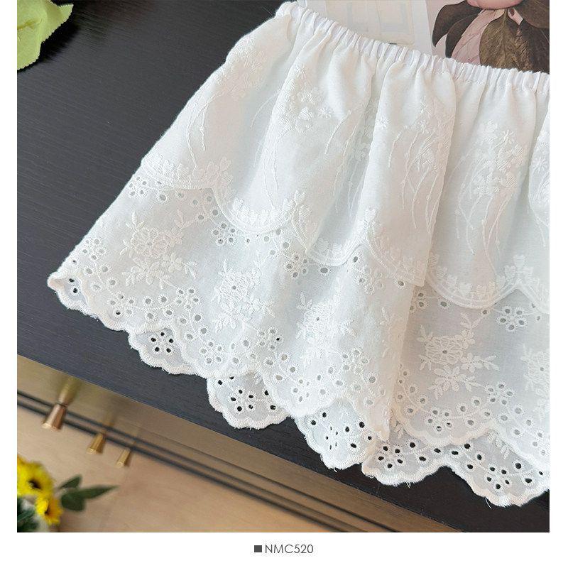 2026 Spring Ruffle High Waist A-Line Layered Crochet Embroidered Skirt for Women