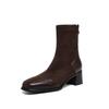 Korean Version of the New Suede Elastic Women's Boots Square Head Large Size Martin Boots Solid Color High Heel Leather Boots Autumn and Winter Mid