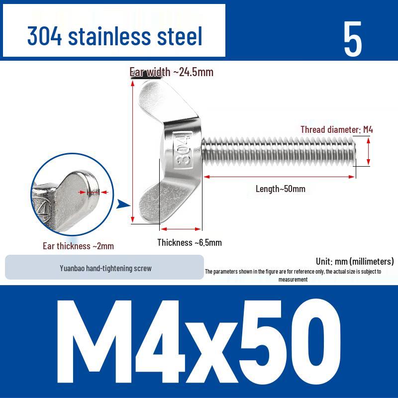 304 Stainless Steel Butterfly Weld Screw Yuanbao Hand-Tight Horn Bolt M3-M16