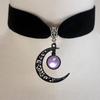 Gothic Retro Black Hollowed-out Crescent Moon Opal Stone Velvet Collar Necklace for Women Hallowmas Party Witch Jewelry Gifts