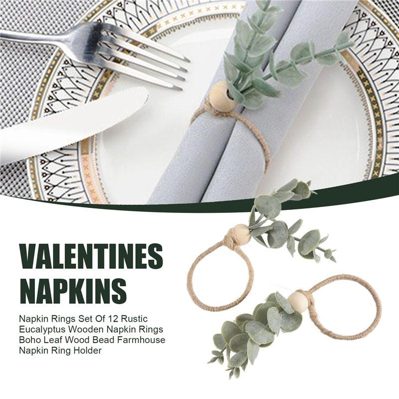 Napkin Rings Rustic Eucalyptus Wooden Napkin Rings Boho Leaf Wood Bead Farmhouse Napkin Ring Holder