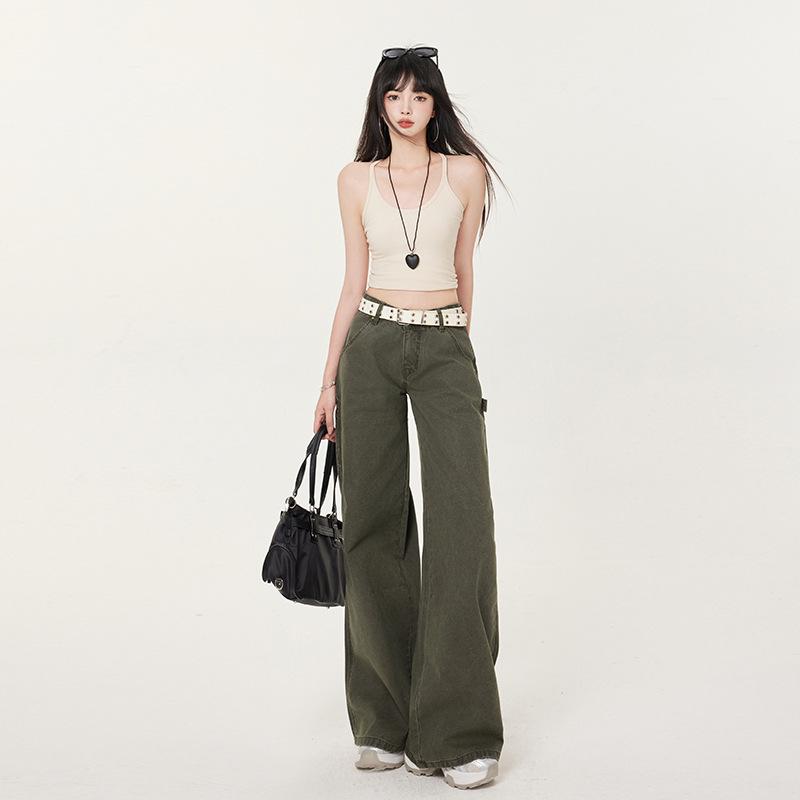 Women s Low Rise Retro Curved Blade Jeans - High Street Style, Loose Fit, Wide Leg, Casual. Extra Large