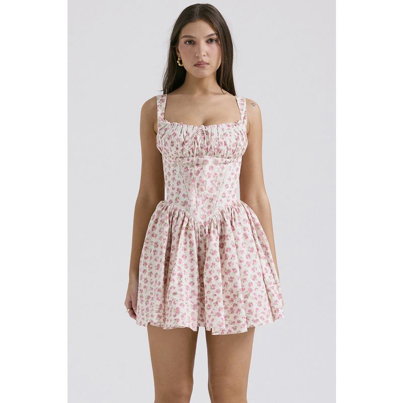 

Летнее платье с цветочным принтом, юбка на бретелях, облегающее платье XL белый