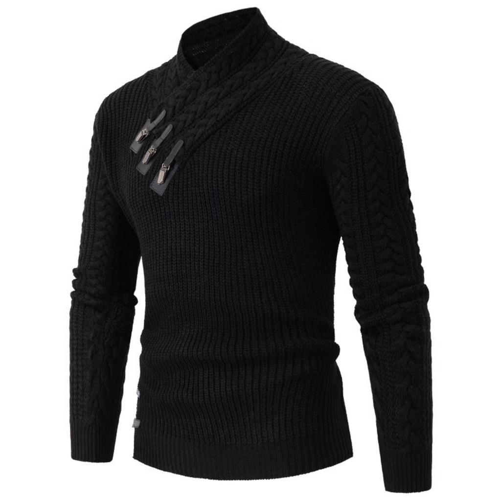 Men's Casual And Trendy Solid-color Warm Sweater, Fashionable Pullover, Men's Long-sleeved Sweater With Semi-high-neck Knitted Sweater Inside