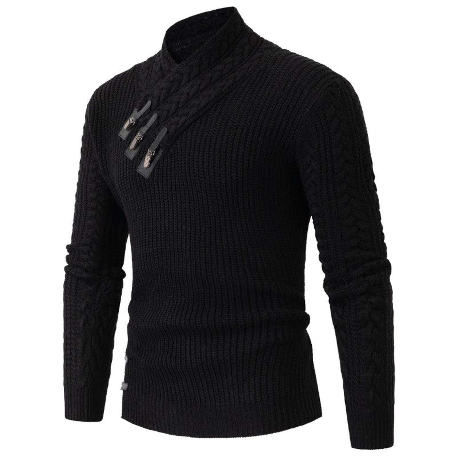 

Men s Casual And Trendy Solid-color Warm Sweater, Fashionable Pullover, Men s Long-sleeved Sweater With Semi-high-neck Knitted Sweater Inside L чёрный