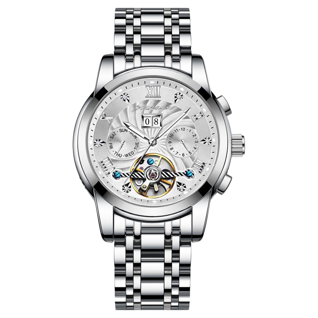 POEDAGAR Orologio da polso meccanico automatico di lusso Acciaio Inossidabile Tourbillon Orologio da uomo Impermeabile Luminoso Orologi da uomo da affari