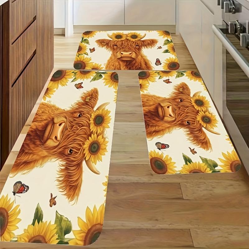 1PC Cow Portrait Pattern Kitchen Rug Non-Slip Door Mat Pop Design Bathroom Rug Bath Mat Carpet for Home Sink Laundry Ecoreeree