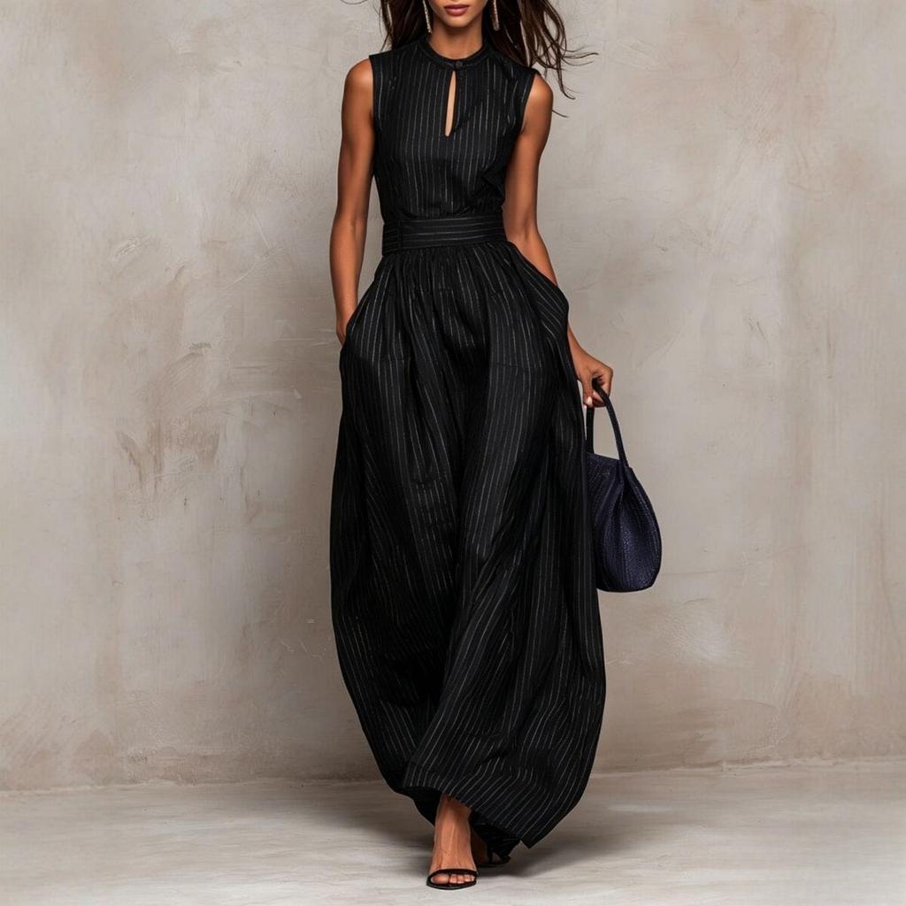 Tuta da donna a halter senza maniche a righe, vita media, gamba larga, pantaloni lunghi, per la primavera, uso quotidiano