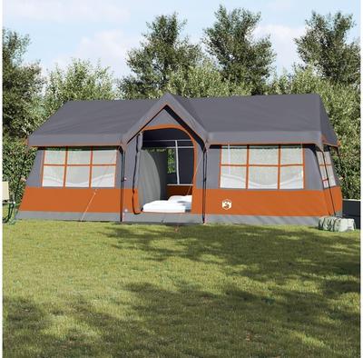 Vidaxl 12-Personen-Campingzelt mit Fenstern, grau-orange, wasserabweisend