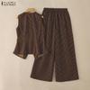 ZANZEA Women Sleeveless Vest Tops and Pants Stripe Print Two Piece Suit Sets