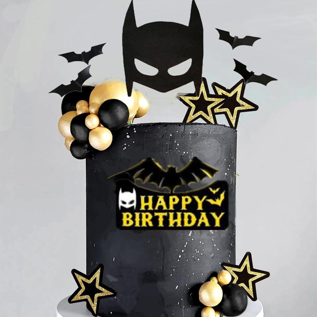 Superhero Bat Birthday Cake Topper Happy Birthday Cake Decorations for Hero Themed Birthday Party Supplies Bat Birthday Decor