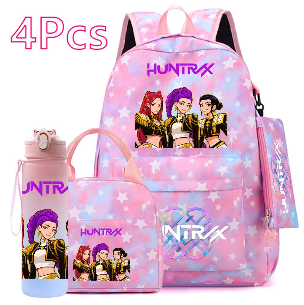 4-teiliges/Set K-POP Bedruckter Rucksack Große Kapazität Schultasche Handtasche Etui Tasche mit 750 ml Wasserflasche Junge Mädchen Schultasche wasserdicht Reisetasche Mochila