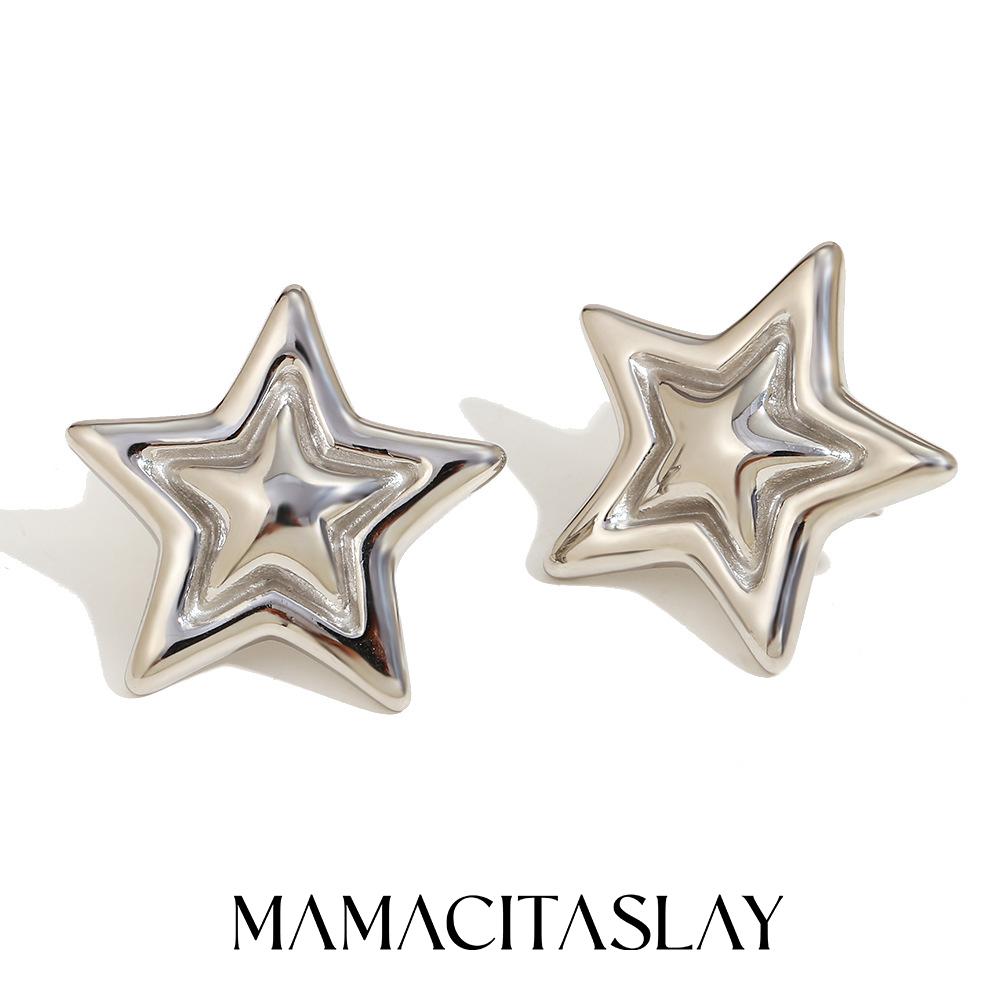 MamacitaSlay 316L Stainless Steel Star Stud Earrings Party Waterproof 18K Gold Plated Jewelry Women's Charm Statement Earrings