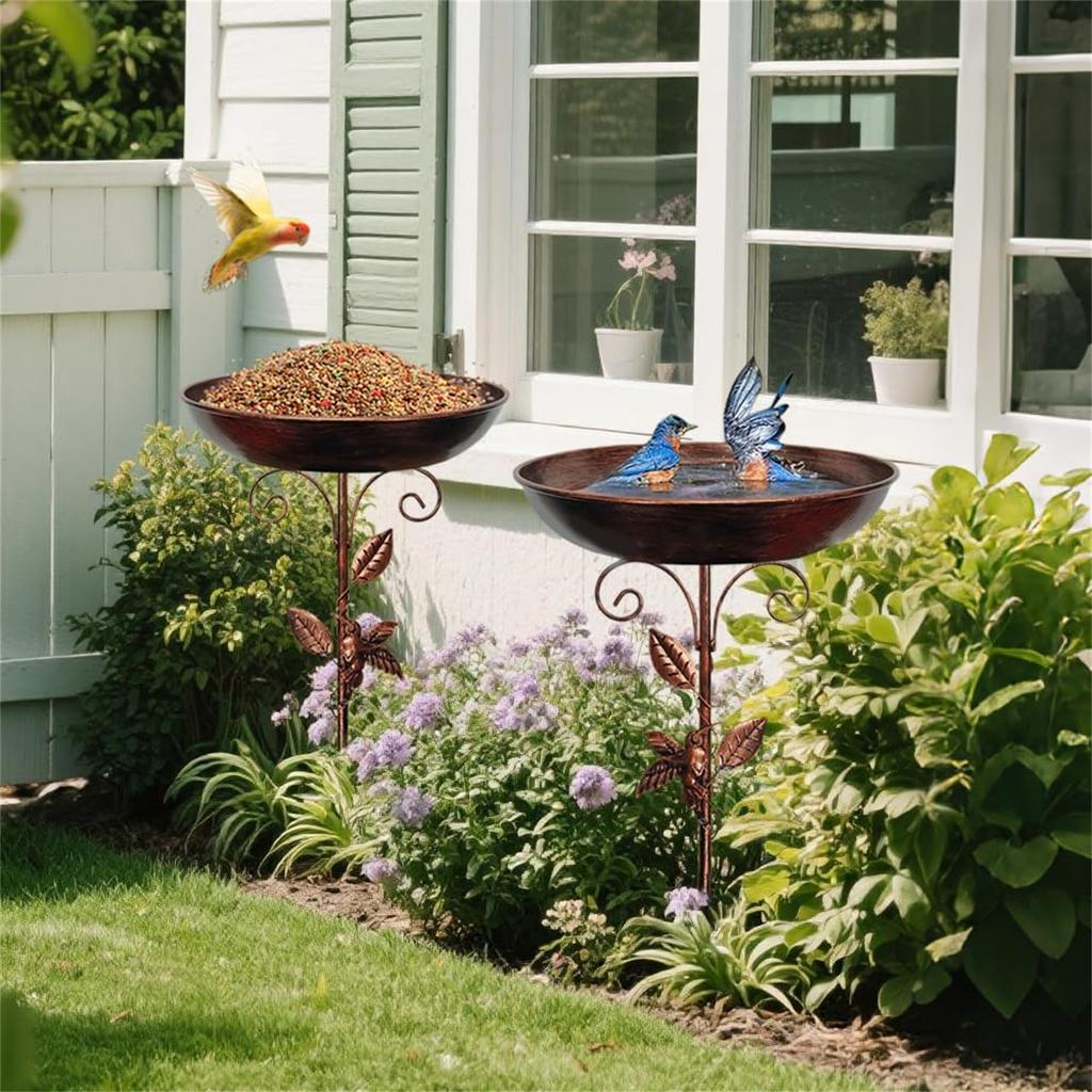 Standing Metal Bird Baths For Outdoors, Garden Birdbath Birdfeeder For Outside Yard Decor 0.7 Gallon