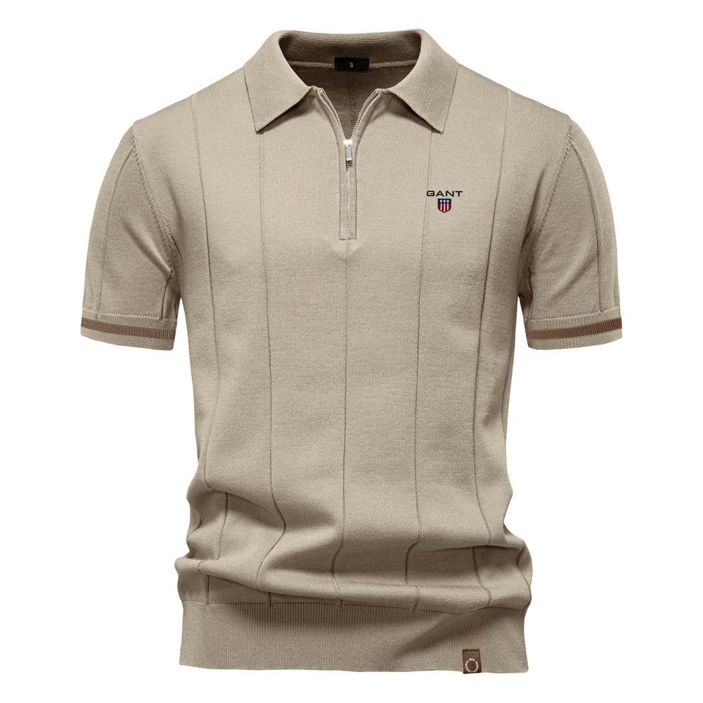 Gant 2025 Spring/Summer Embroidered New Men's Business Casual Woolen Polo Shirt, Flip Collar Knitted Polo Shirt, Short Sleeve
