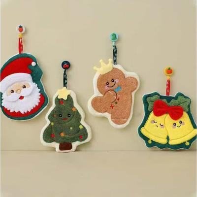 Cross-border Christmas Cute Cartoon Hanging Coral Fleece Hand Towel, Bathroom and Kitchen Hand Towel