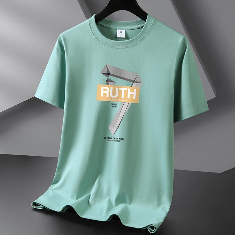 Ruth 10 Colors Pure Cotton Men T-shirt Round Neck Short Sleeve Loose Mans Tee Shirt Large Size S-6XL