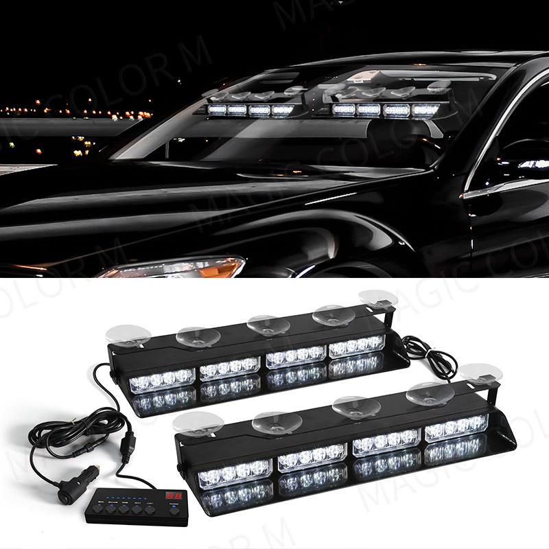 2-in-1 32 LED Car Strobe Lights For Emergency Flash Warning Lamp Windshield Bar Red Blue Amber White Waterproof Auto Assembly